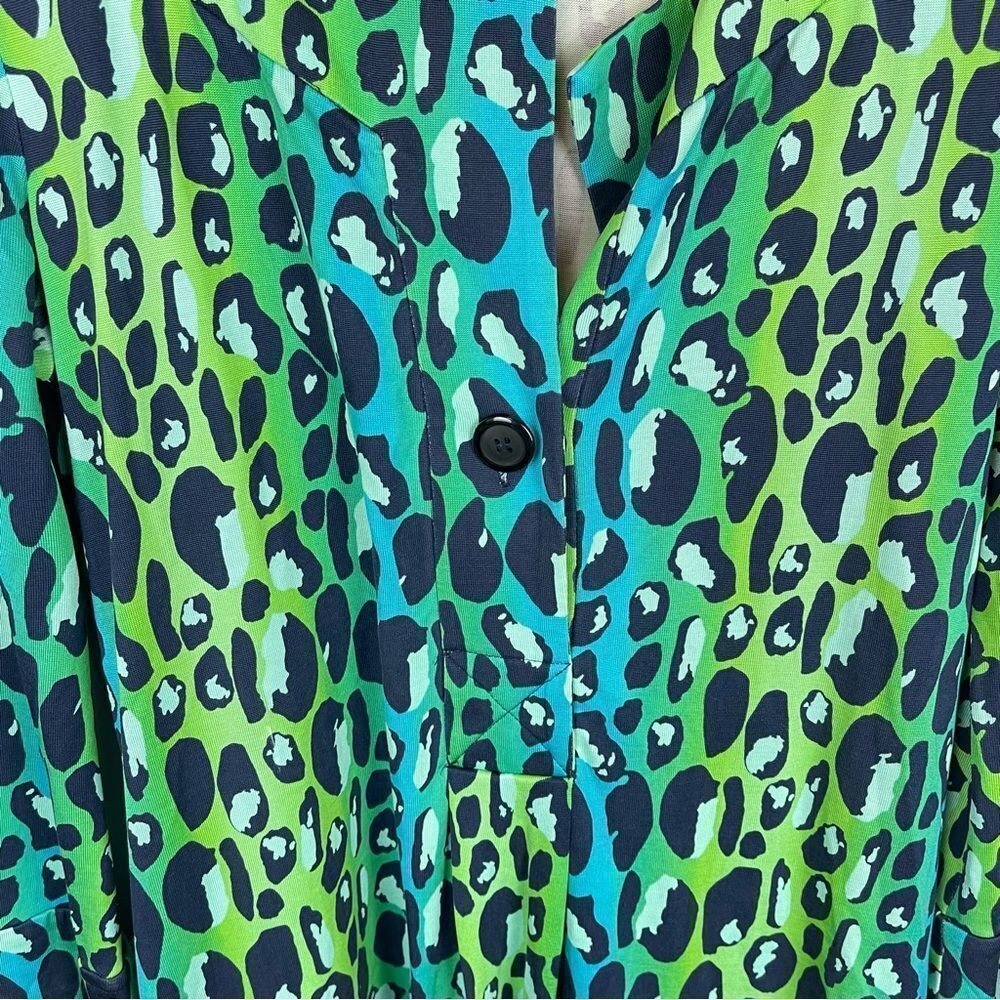 Diane Von Furstenberg Gaby Green and Black Silk Leopard Tunic Dress Size 4 - Picture 4 of 6